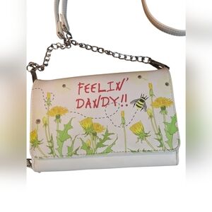 Crossbody Feelin Dandy Small Purse Button Zipper Spring Dandelions White